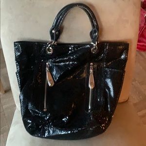 Perlina black embossed large shoulder bag